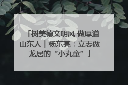 树美德文明风 做厚道山东人｜杨东亮：立志做龙居的“小丸童”